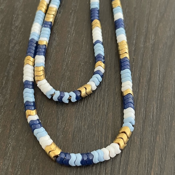 Two J.Crew Layered Chevron Bead Necklaces | 2 for 1!!! | White Blue Gold - Picture 8 of 11